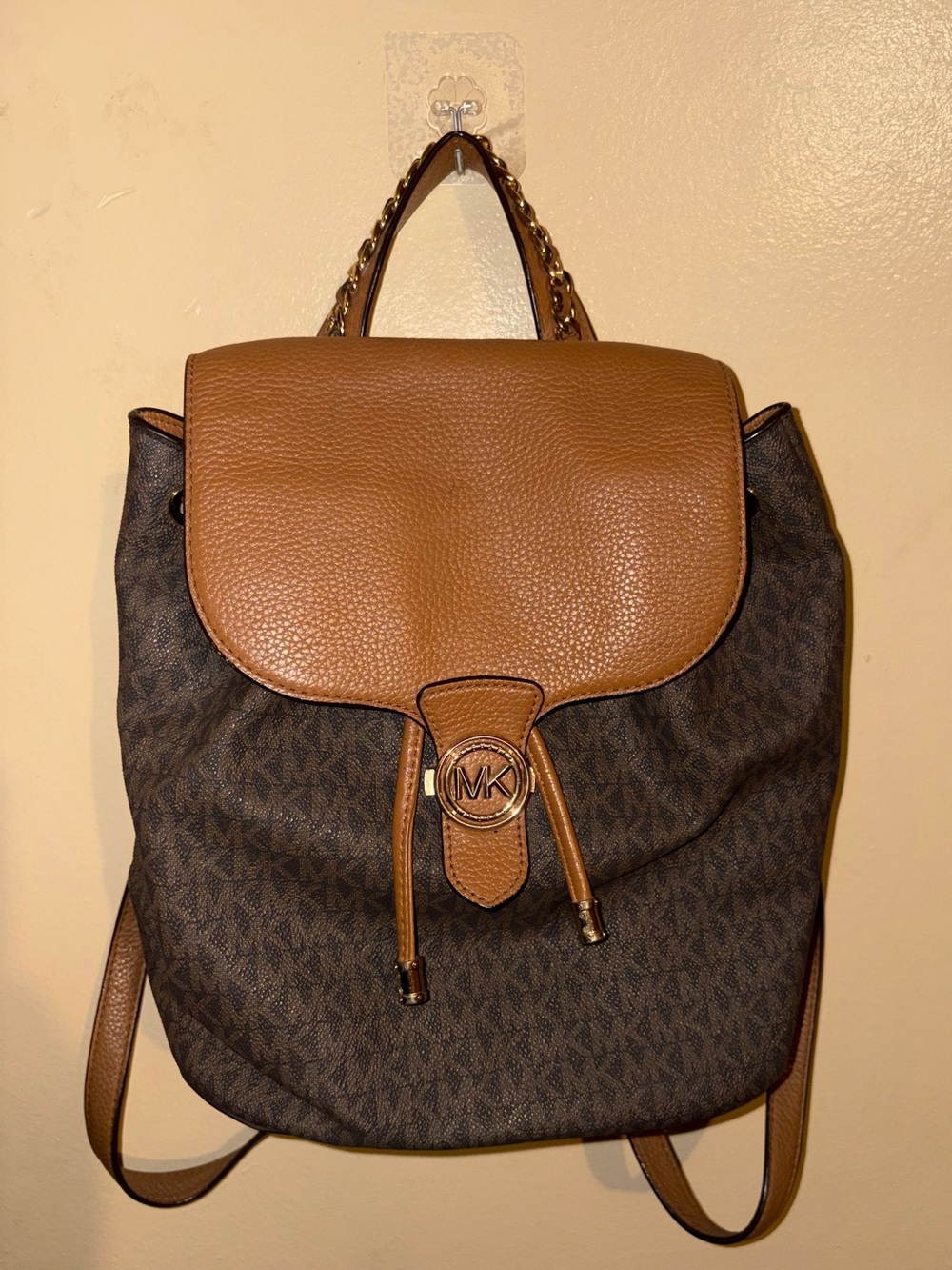 Michael Kors Brown & Dark Logo Drawstring Backpack